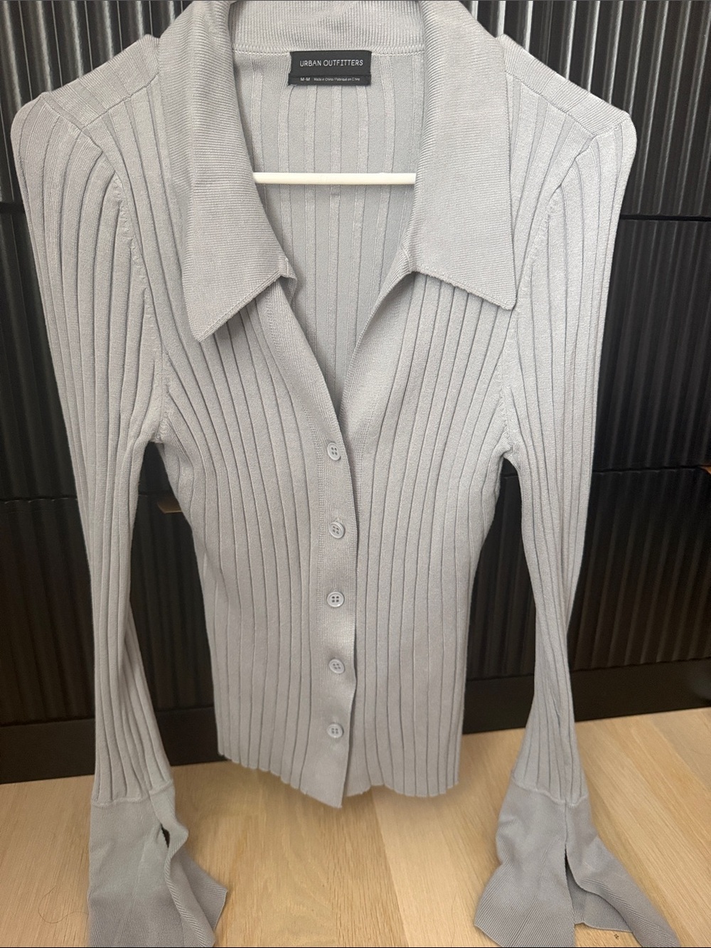 Urban Outfitters Gray Ribbed Collared Button-Down Top